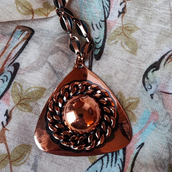 Vintage Copper Triangle Statement Necklace Renoir? MCM Jewelry J Hook Clasp - Picture 4 of 9